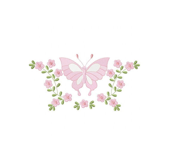 Matriz de Bordado Borboleta Floral Ponto Sketch