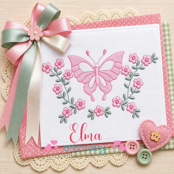 Matriz de Bordado Borboleta Floral Ponto Sketch