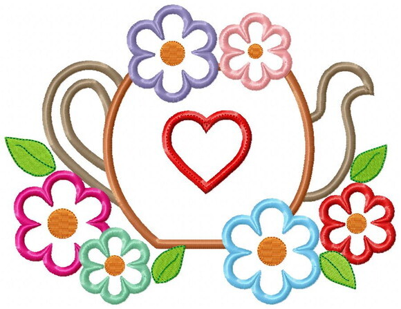Matriz de Bordado Bule Chaleira Floral Aplique