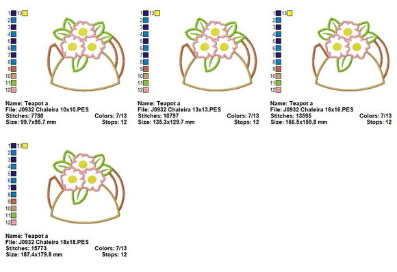 Matriz de Bordado Bule Chaleira com Flores Aplique