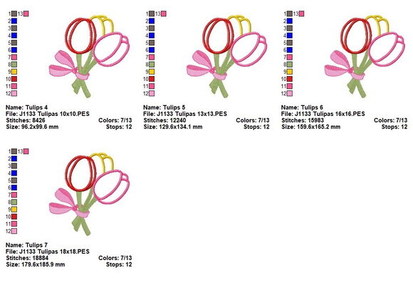 Matriz de Bordado Buquê de Tulipas Aplique