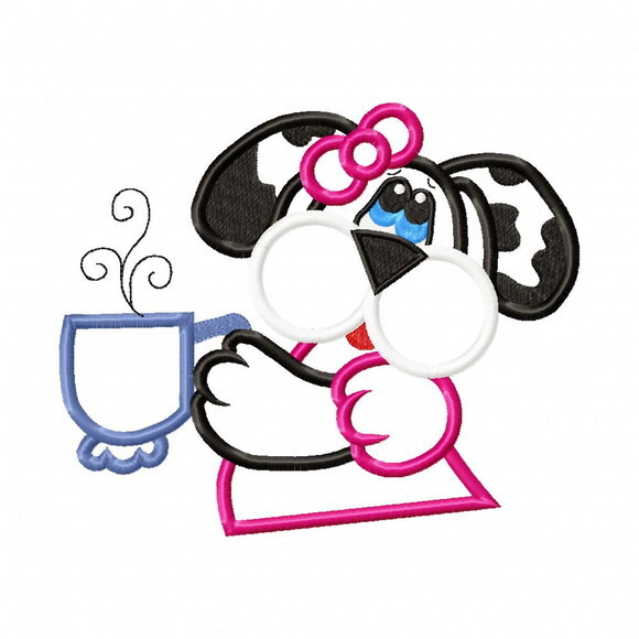 Matriz de Bordado Cachorrinha com Café Aplique