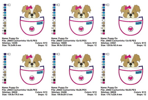 Matriz de Bordado Cachorrinha no Bolso Cute Aplique