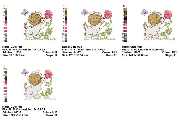 Matriz de Bordado Cachorrinho com Flor e Borboleta