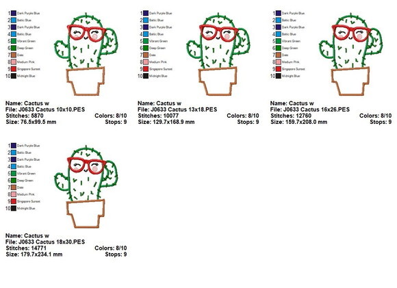 Matriz de Bordado Cacto com Óculos Aplique