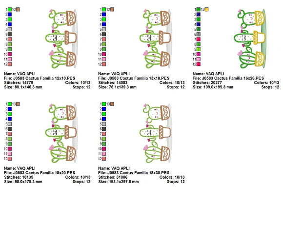 Matriz de Bordado Cactos Família Divertida