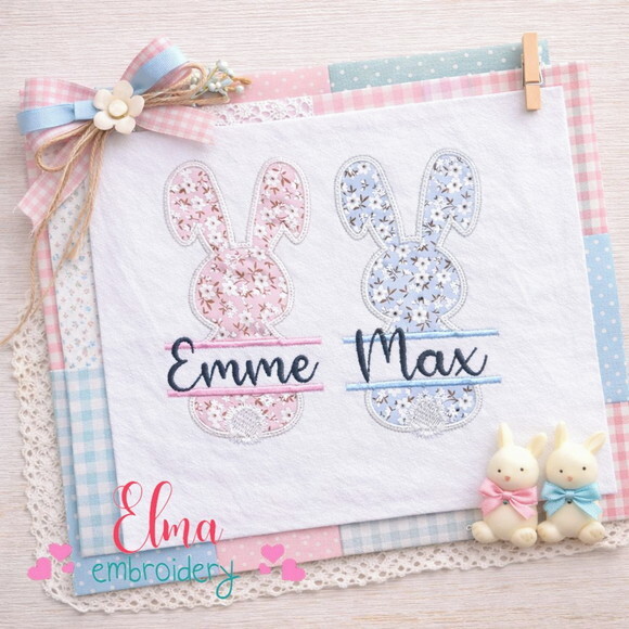 Matriz de Bordado Coelhinhos Personalizáveis Aplique