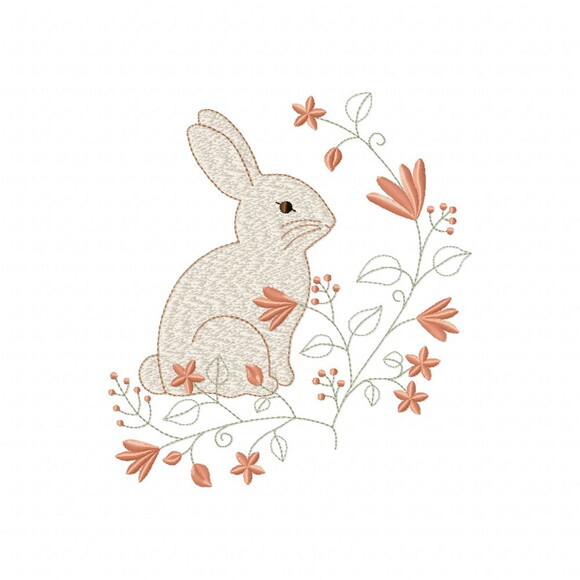 Matriz de Bordado Coelho com Flores em Ponto Cheio
