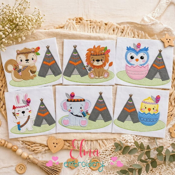 Matriz de Bordado Coleção Animais Boho com Cabana