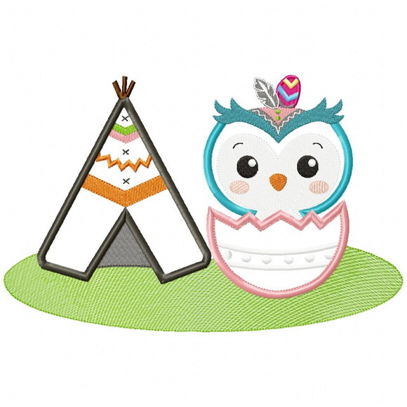 Matriz de Bordado Coruja Boho Tribal Aplique