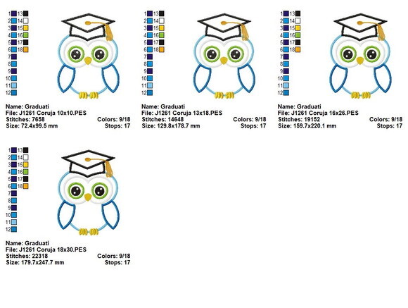 Matriz de Bordado Coruja Formatura Aplique
