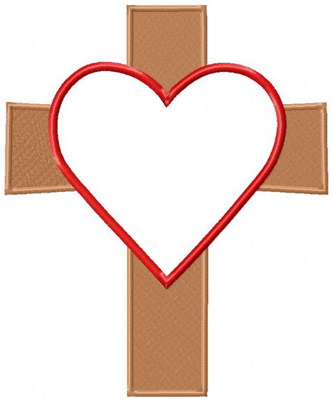 Matriz de Bordado Cruz com Coração Amor Divino Aplique