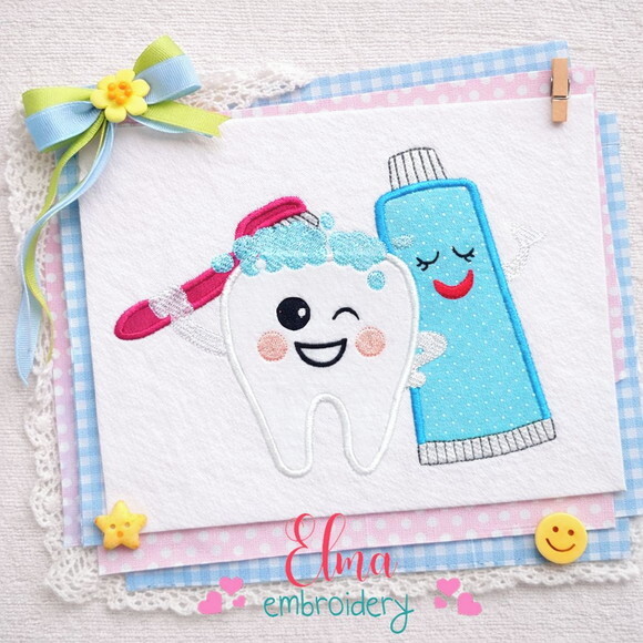 Matriz de Bordado Dentinho Feliz Escova e Creme Dental