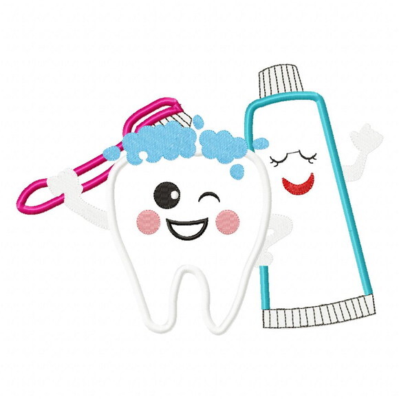 Matriz de Bordado Dentinho Feliz Escova e Creme Dental