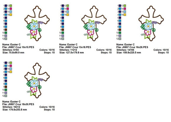 Matriz de Bordado Cruz Floral Delicada Aplique