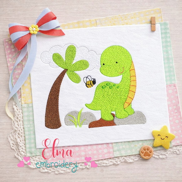 Matriz de Bordado Dinossaurinho Fofo com Abelhinha