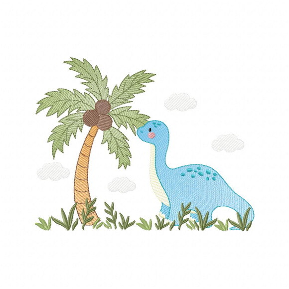 Matriz de Bordado Dinossauro com Coqueiro Sketch