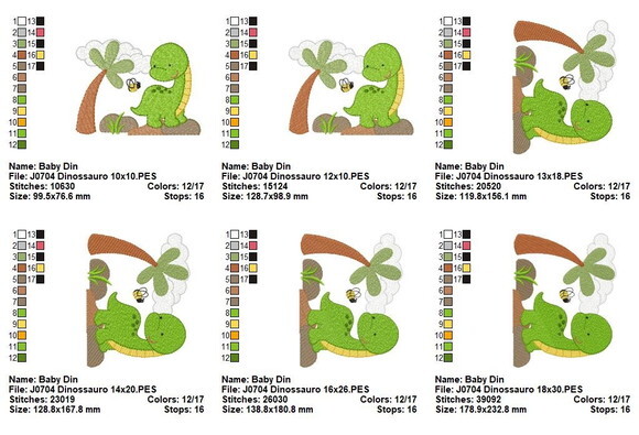 Matriz de Bordado Dinossaurinho Fofo com Abelhinha