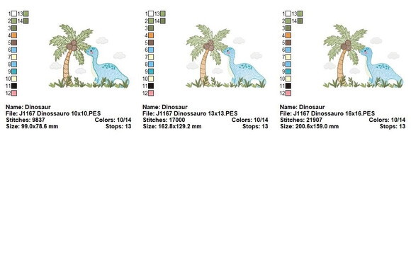 Matriz de Bordado Dinossauro com Coqueiro Sketch