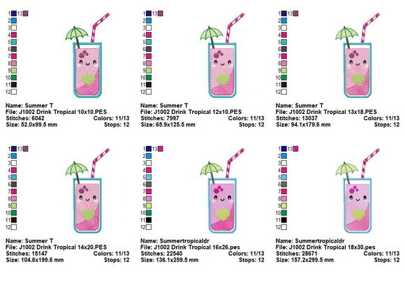 Matriz de Bordado Drink Tropical Kawaii Aplique