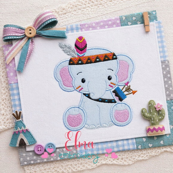 Matriz de Bordado Elefante Boho Aplique