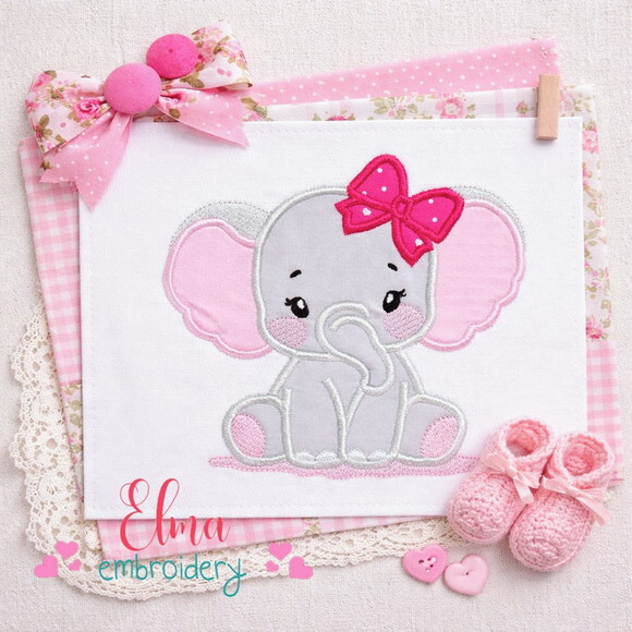 Matriz de Bordado Elefante com Laço Aplique