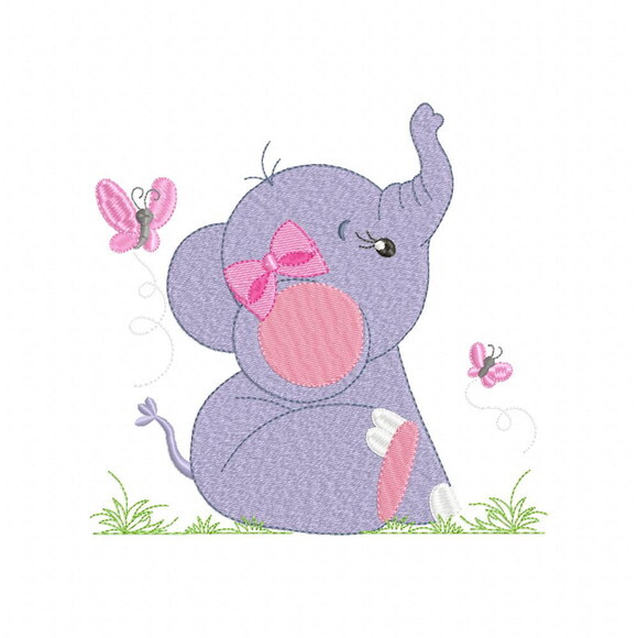 Matriz de Bordado Elefante com Laço e Borboletas