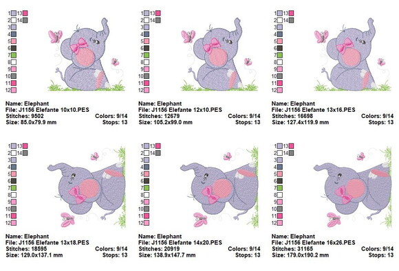 Matriz de Bordado Elefante com Laço e Borboletas