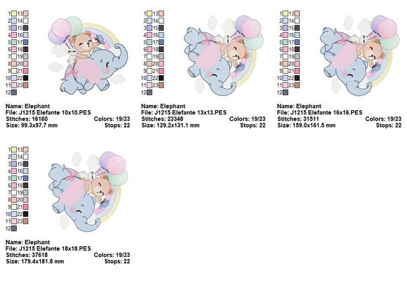 Matriz de Bordado Elefante com Ursinho e Balões
