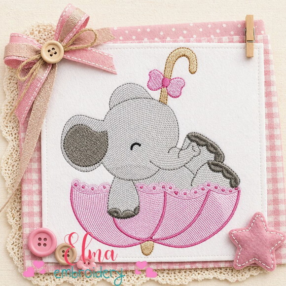 Matriz de Bordado Elefante no Guarda Chuva Rippled