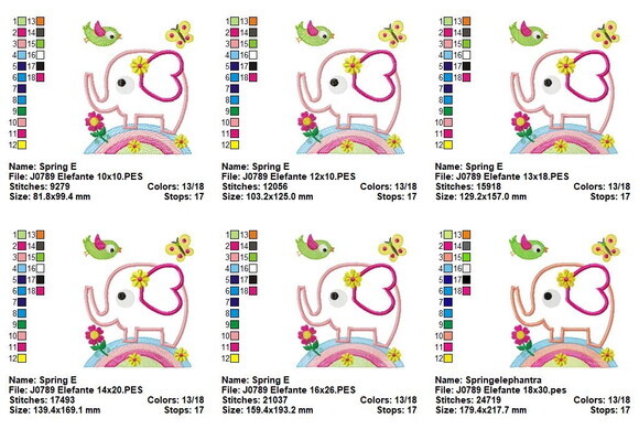 Matriz de Bordado Elefante Primavera Aplique
