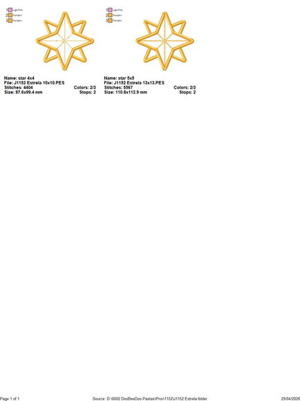 Matriz de Bordado Estrela de Natal Ponto Satin