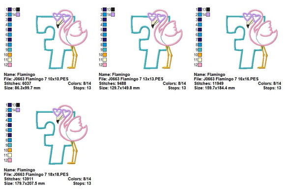 Matriz de Bordado Flamingo com Número 7 Aplique