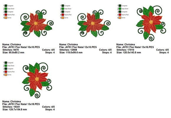 Matriz de Bordado Flor de Natal Clássica Ponto Cheio