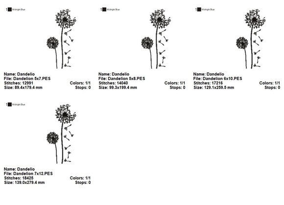Matriz de Bordado Flor Dente de Leão Ponto Satin