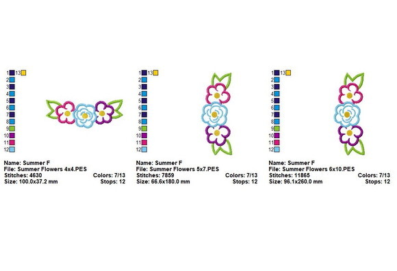 Matriz de Bordado Flores de Verão Delicadas Aplique