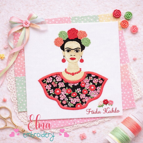 Matriz de Bordado Frida Kahlo Mexicana Aplique