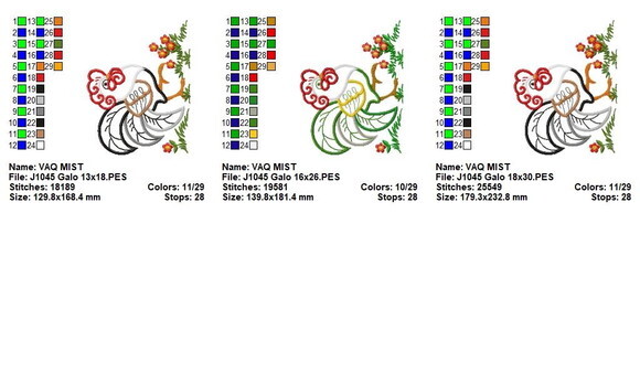 Matriz de Bordado Galo com Flores Aplique