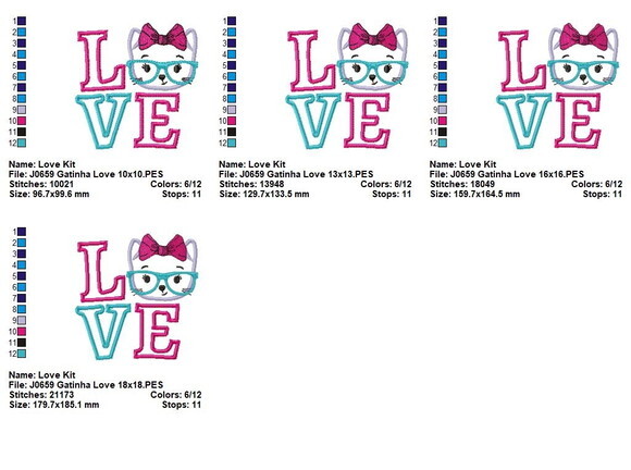 Matriz de Bordado Gatinha Love Aplique