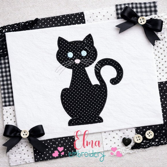 Matriz de Bordado Gatinho Preto Elegante Aplique