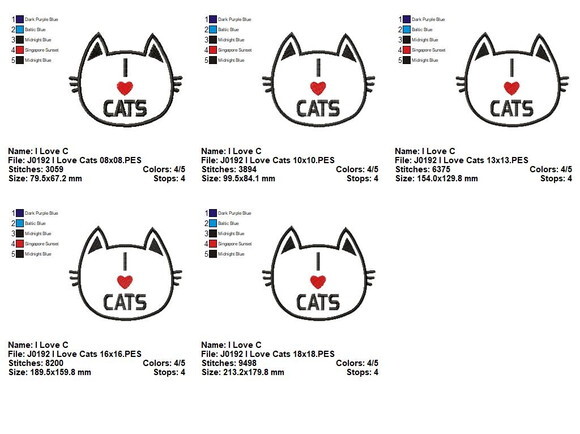 Matriz de Bordado Gatinho I Love Cats Aplique