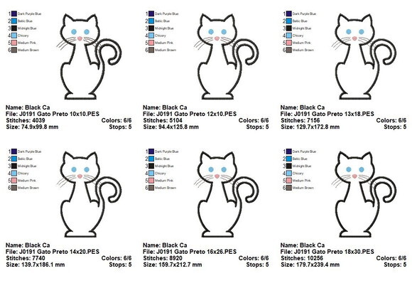 Matriz de Bordado Gatinho Preto Elegante Aplique