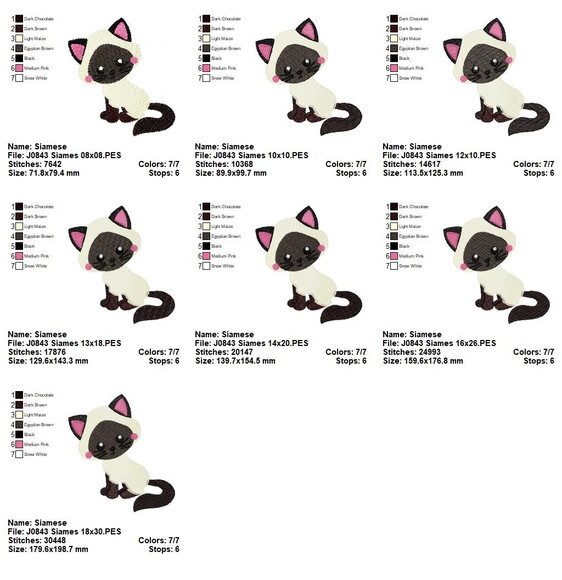 Matriz de Bordado Gatinho Siamês Ponto Cheio