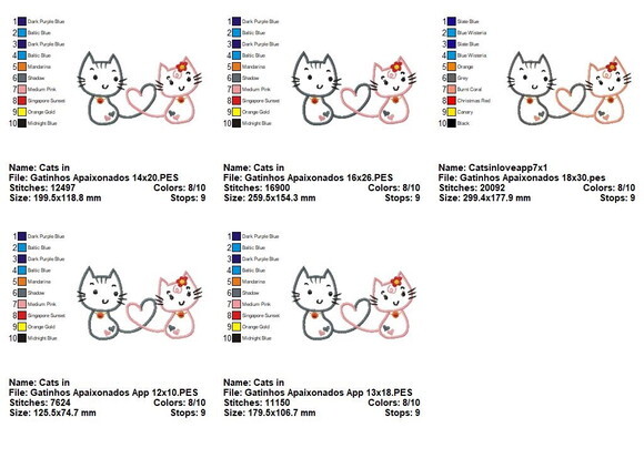 Matriz de Bordado Gatinhos Apaixonados Aplique