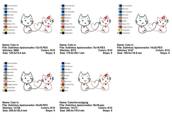 Matriz de Bordado Gatinhos Apaixonados Aplique Zigzag