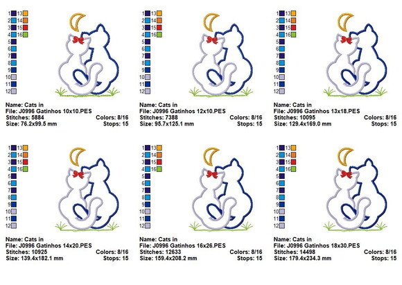 Matriz de Bordado Gatinhos Lua Aplique