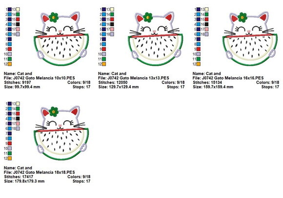 Matriz de Bordado Gato com Melancia Aplique