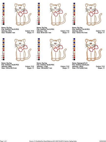 Matriz de Bordado Gato Gatinho Aplique Zigzag