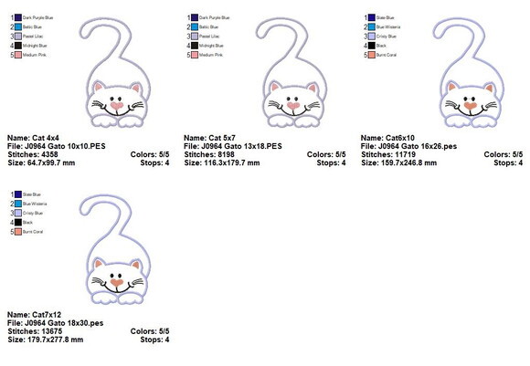 Matriz de Bordado Gato Gatinho com Rabinho Aplique