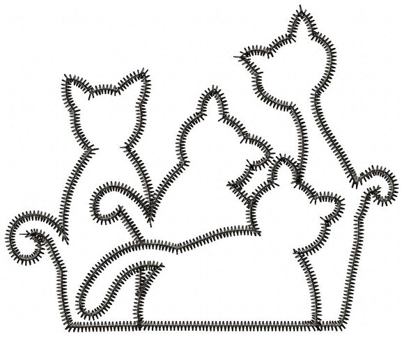 Matriz de Bordado Gatos Aplique Zigzag - Ponto Zigzag